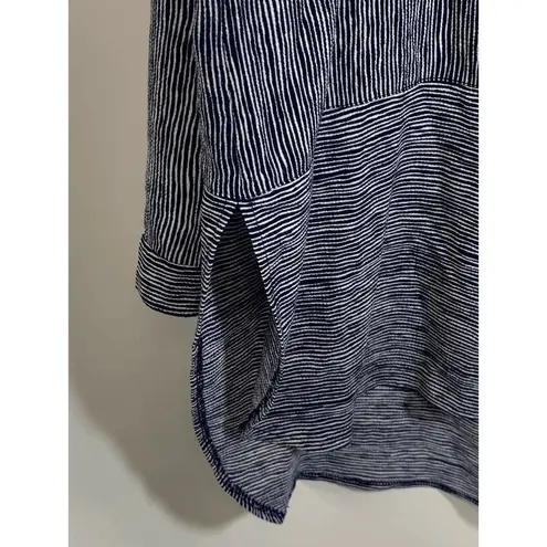 Papillon Women's Striped Lace-up Front Long Shirt Navy Size Large