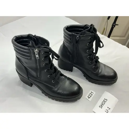 Womans Hush H Combat Boots 8 M Black Lace Up Zip Up Chunky Heel