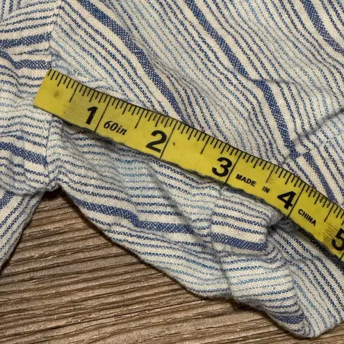 Per Se Linen Blend White and Blue Cargo Shorts Relaxed Fit Size Medium