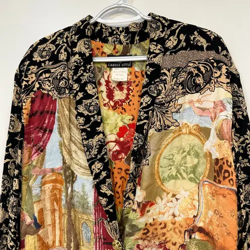 Carole Little Blazer Jacket 6 Artsy Boho Maximalist Renaissance Mix Print VTG Gold