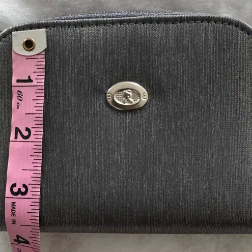 Gray fabric two zippers wristlet wallet, size 5.5x3.5 ID holder card holder