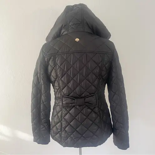 Kate Spade Quilted Hooded Double Front Zip Puffer Jacket Black | S