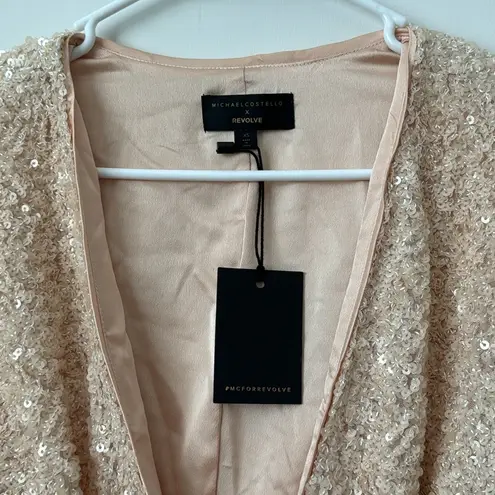 Revolve Michael Costello Sequin Cream Longsleeve Tie Blazer Size: XS
