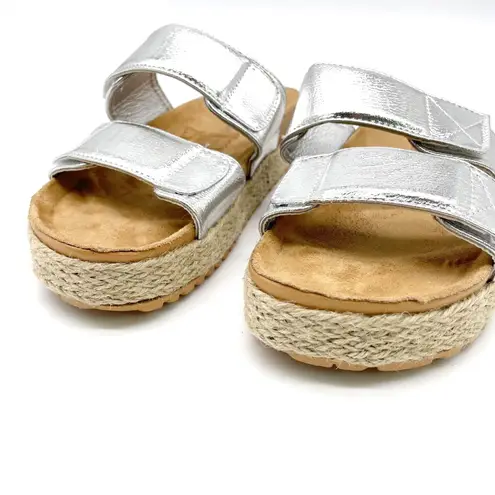 Olivia Miller Womens 8 Slide Sandal Silver Metallic Espadrille Platform Summer