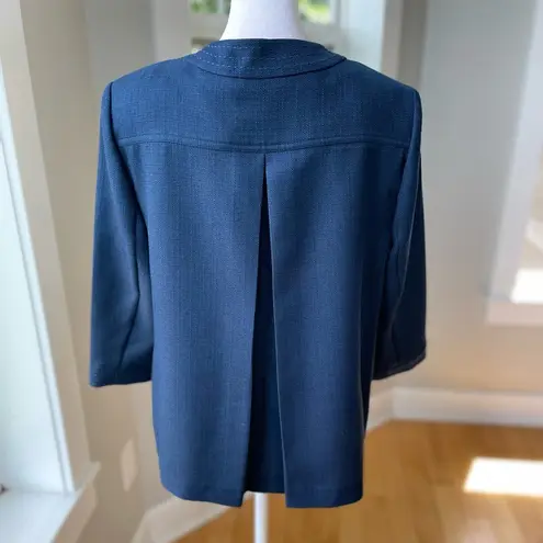 Vintage Alfred Dunner Minimalist Navy Blue Woven Swing Jacket Contrast Stitch Size 10