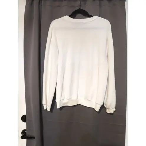 Logix Women's Large Sweater, Vintage Floral Embroidered Beaded Sweater, Flower White Size 12