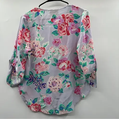 Yumi Kim Silk Light Purple Lilac & Pink Floral Print Button Down Top Size XS