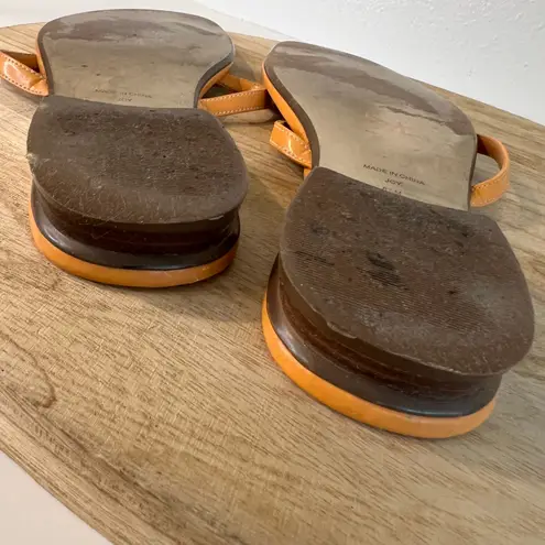 Amanda Smith Floral Embellished 90s Orange Leather Thong Sandals Size 8.5