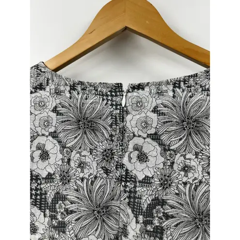 Brooks Brothers Black White Houndstooth Floral Print Knee Length Shift Dress 6