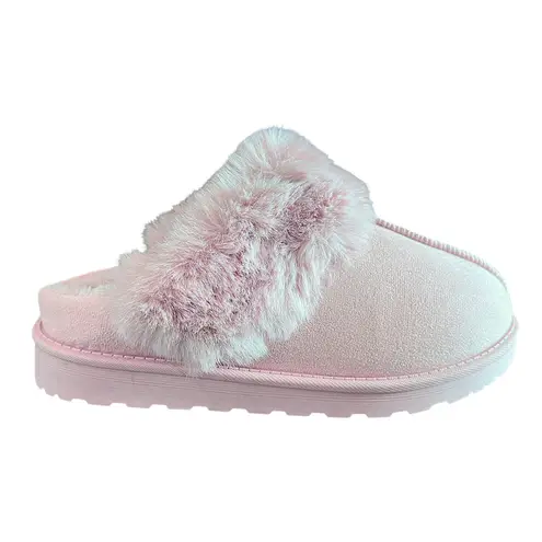 WildDiva Forest Fur Trim Pink Slide Slippers Comfort Cozy Mules Size 8