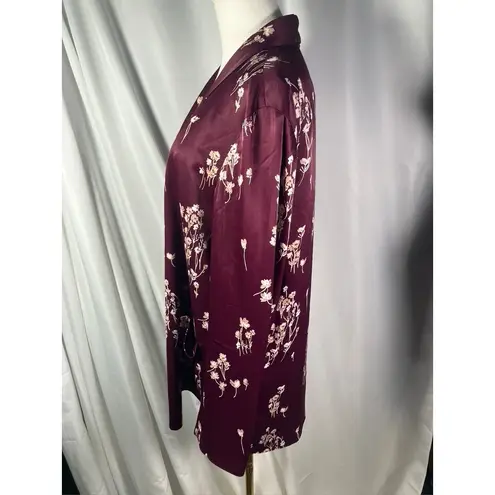 Ett:Twa by Anthropologie Burgundy Floral Satin Open Front Blazer Jacket Womens M Purple Size M