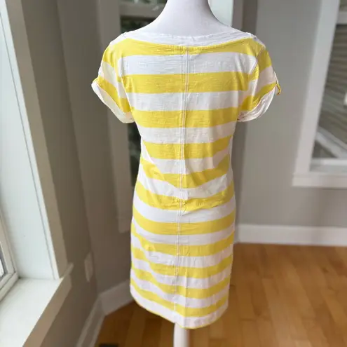 Banana Republic  Yellow White Rugby Stripe Boatneck Cotton Tee Shirt Dress Small