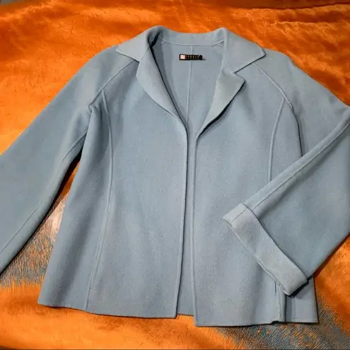 carole little Vintage Wool Open Front Blue Wide Cuff Jacket