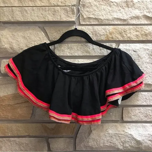 Pitusa Peruvian Swing Ruffle Coverup Top Black Orange Cotton Modal NWT