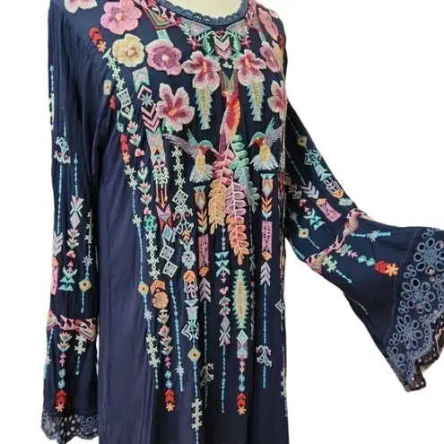 Johnny Was Lulu Heavily Embroidered Georgette Tunic Hummingbirds (oversized) NWT