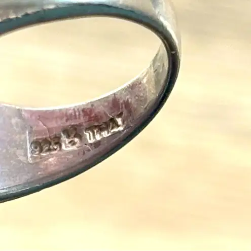 Artisan Sterling Silver 925 Mother of Pearl Onyx Inlay Ring Wide Band Boho 6.5