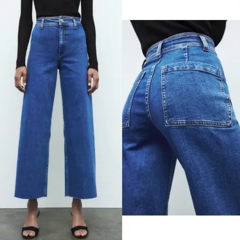 ZARA  Marine (Sailor) Wide Straight High Waisted Jeans Blue 2