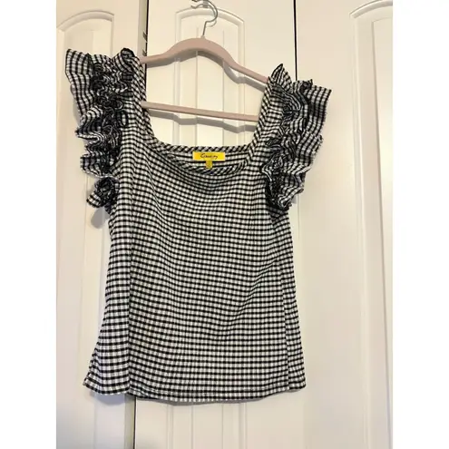 Gingham Checkered Ruffle Top By Circus NY Size L Black Size L