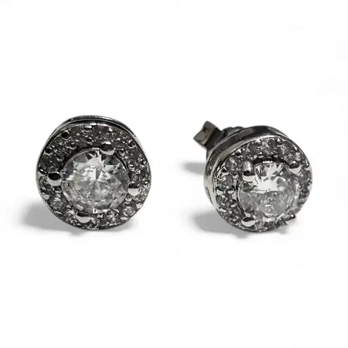 925 Silver Marked Round Halo Stud Earrings & Backing Sparkle Shine Rhinestones