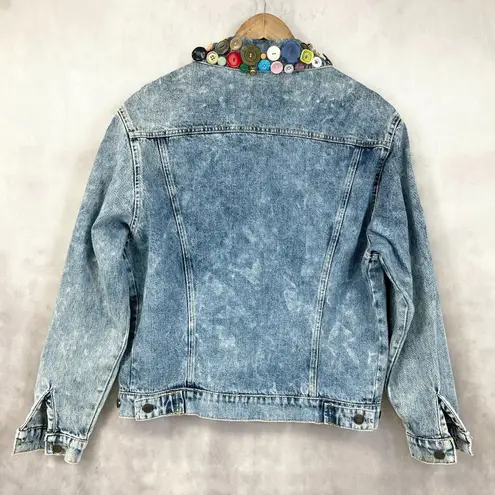 VTG 80s Y Womens Denim Jacket Size Small Buttons Retro Funky Preppy Maximalist Blue