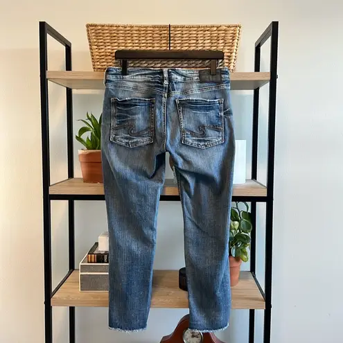 Silver Jeans Silver Sam Mid-Rise Frayed Hem Distressed Cropped Jeans, 28