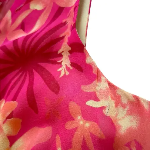 Susan Bristol Floral Sleeveless Silk Midi Dress Lined Asymmetrical Hem Womens 6