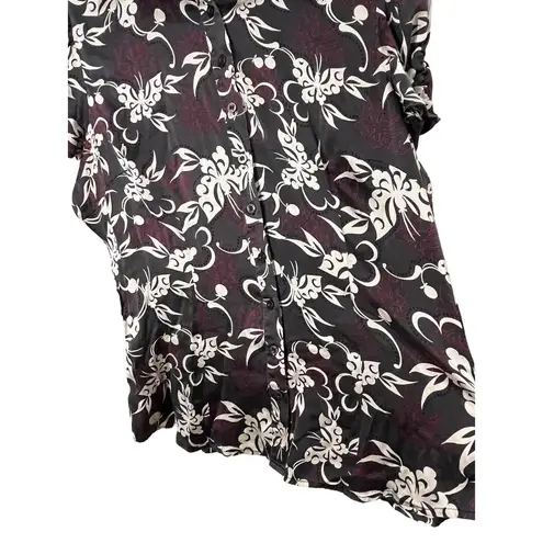 Bebe  Y2K Brown And‎ Beige Floral Print Short Sleeve Collared Button Up Shirt L