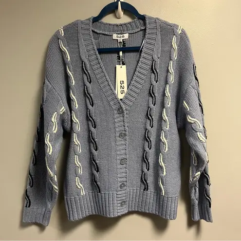 525 America Cardigan Cable Knit Periwinkle Navy & White Sweater XS NWT Revolve