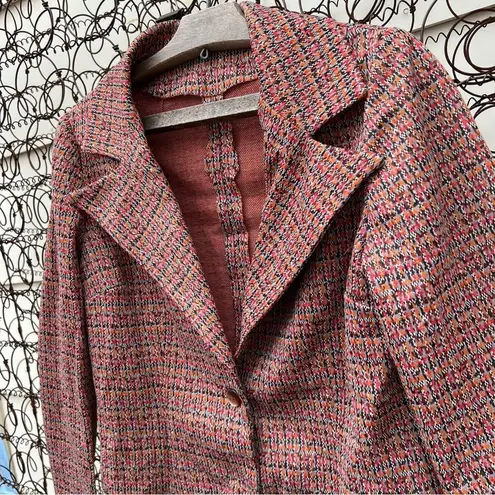 Vintage 70s oversize dagger point lapel collar blazer retro orange rust red gray Size M