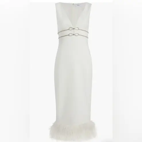 Likely NWOT Corianne Sleeveless White Feather Trim Empire Waist Midi Dress sz 8