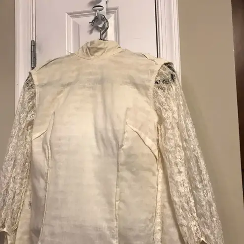 Vintage 1950s Lace Exaggerated Ruffle Tulle Blouse White Adelaar Size M