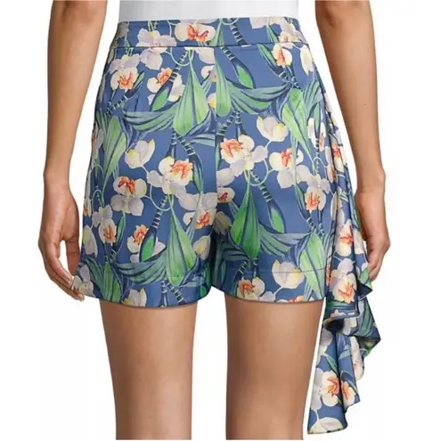 PATBO FLORAL BLUE GREEN TROPICAL RUFFLE SIDE HIGH RISE WAIST SHORTS 6
