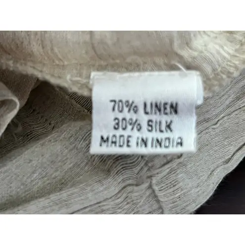 VTG Arise Linen Silk Jacket Medium Beige Fringe Seams Wooden Buttons Boho