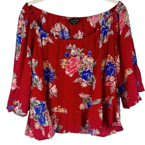 New Look  Off The Shoulders Red Boho Floral Blouse XL - Image 1