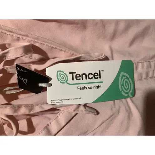 Velvet Heart Pink Tencel Flutter Sleeve Tie Neck Button Front Blouse Shirt M