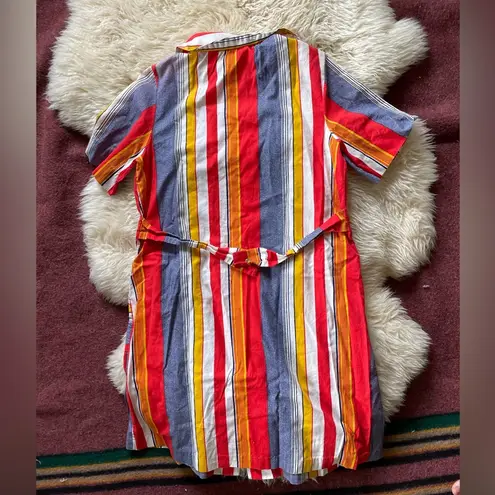 60s vintage 70s vintage pearl snap button shift dress striped 70s dress Size M