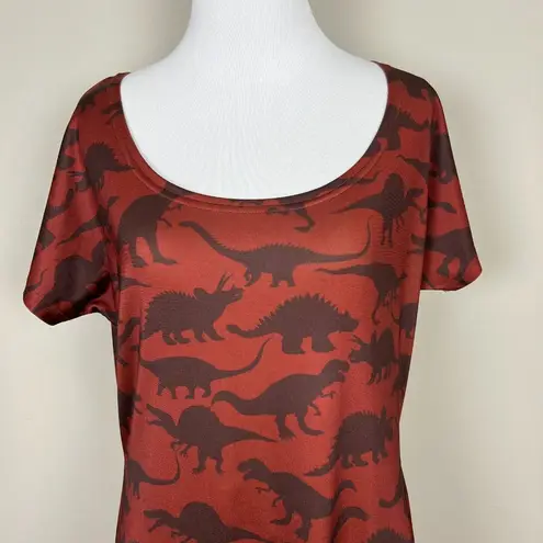 COWCOW Dress XL Brown Dinosaur Fit Flare Novelty Short Sleeve A