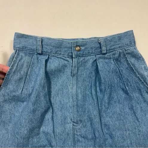 Vintage Willowbend 100% Cotton Denim Skirt High Waist Pleated Knee Length Size 8 Blue