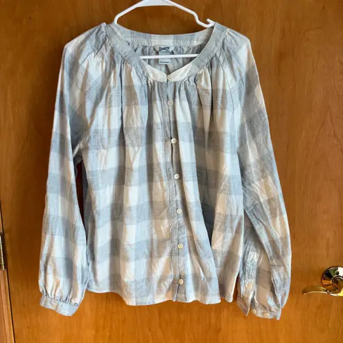 Duluth Trading Co Plaid Button Up Blouse Long Sleeve Organic Cotton Women's M Gray Size M