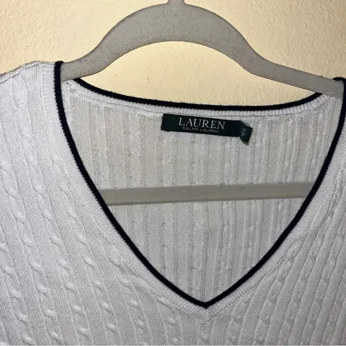 Ralph Lauren  V-Neck Cable Knit Navy Edge Sweater Size XL