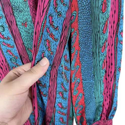 Vintage Schrader Sport Paisley Stripe Retro Boho Shirt Dress Teal Blue Size 12