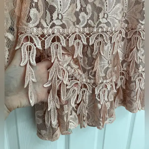Le Art Vintage Pink Champagne Lace Layered Long Sleeve Dress Women’s Size 10