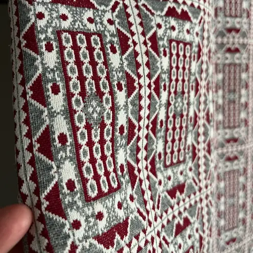 Vintage Stoner Square Geometric Knit Dress Red Gray White Tribal Mod Midi 70s