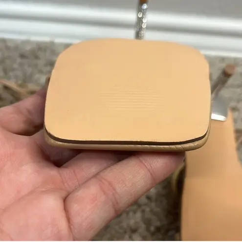 Liliana Nude square toe lace-up sequin heels