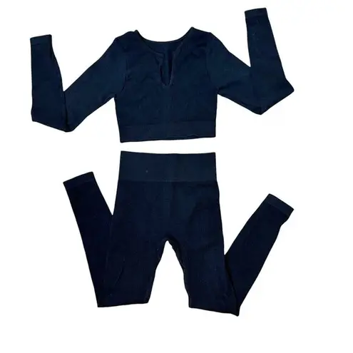 2 PIECE RIbbed Loungewear Workout Athleisure Set Size Small Black