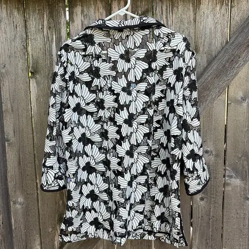 Ming Wang NWT Blazer Top Black White Floral Embroidered Size XL Retail $235.00