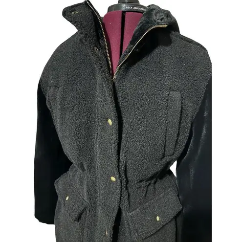 EDEN SOCIETY Faux Fur Wooly Coat Stitchfix Cinch Waist Jacket Black NWT Medium