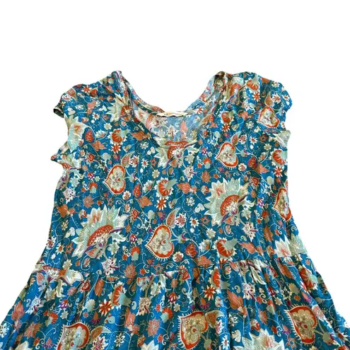 Soft Surroundings Kara Midi Dress Fiery Teal Print T-Shirt Flowy Petite Medium
