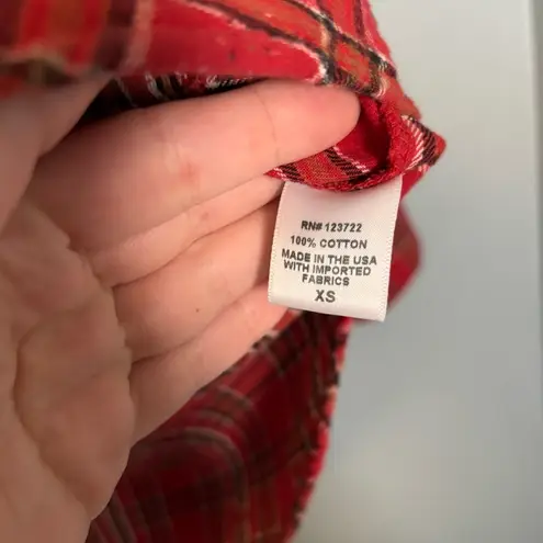 Xirena Women's Sierra Red Stone Plaid Flannel Sz XS Casual Snap Button Preppy