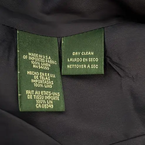 LRL 100% Linen Blue Checkered Plaid Blazer Sz 4